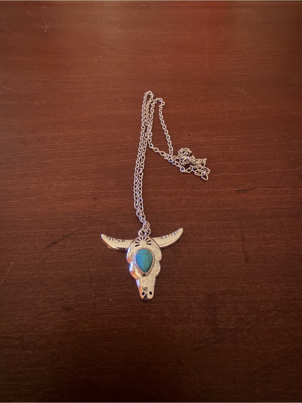 Boho Western Turquoise Country Concert Fashion Longhorn Cow Bull Necklace NWOT